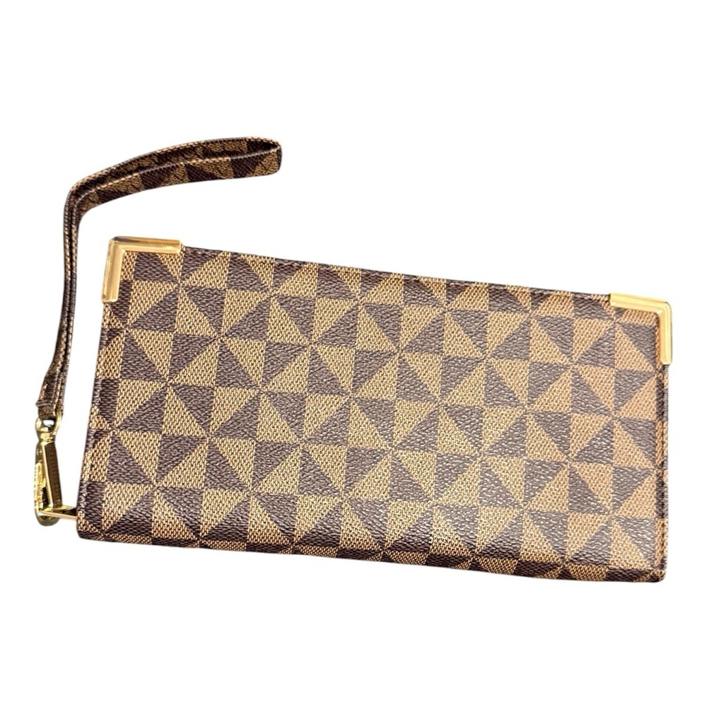 Geometric Brown Wristlet with Gold Accents - Picture 2 of 7